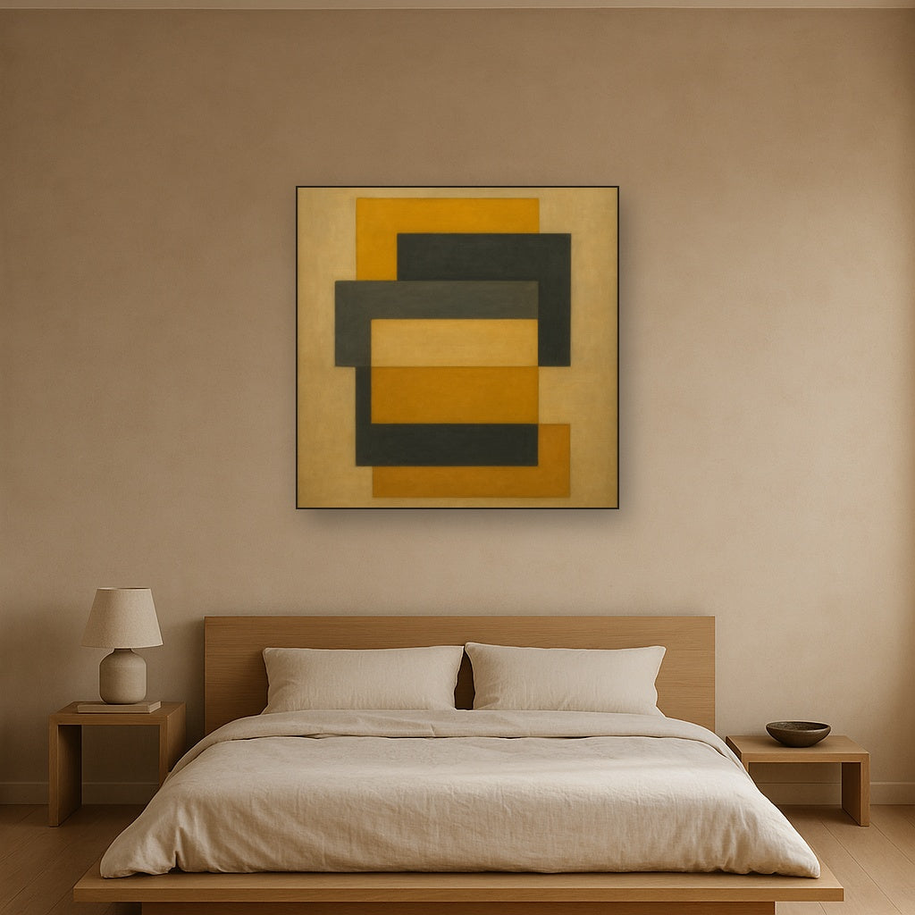 Stacked Horizon Blocks in Mustard & Charcoal No. 8 Oil Painting - View 3