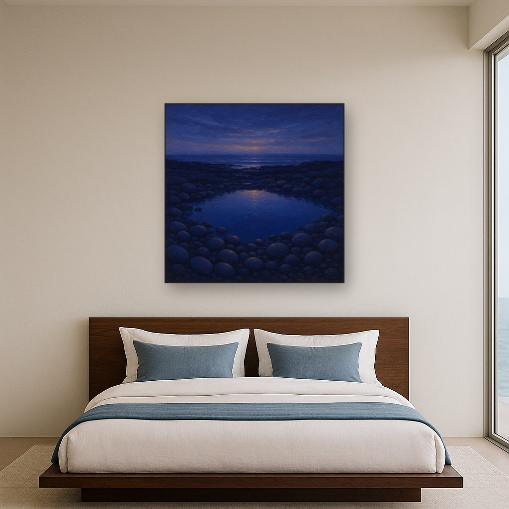 Quiet Tidal Pool in Indigo Oil Painting - View 3
