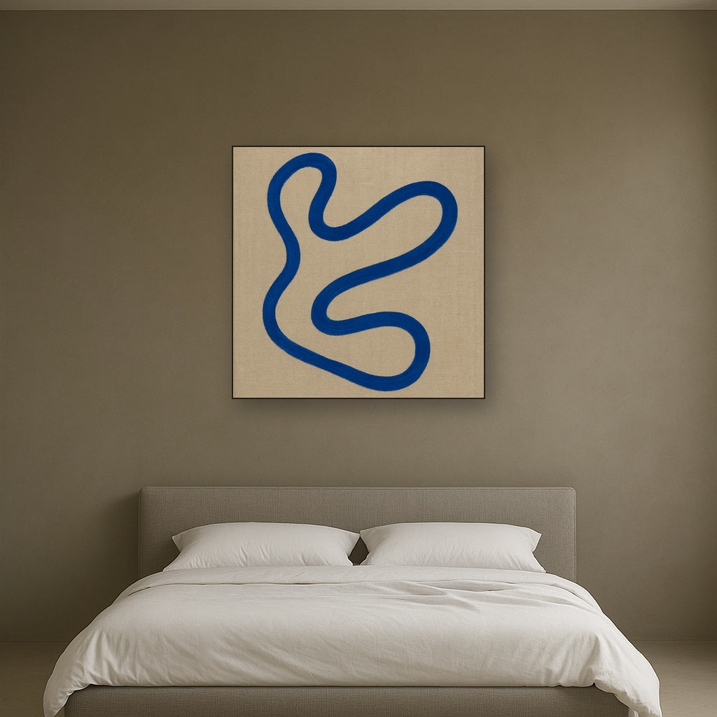 Cobalt Blue & Pale Oat Contour No. 8 - Modern Fine Art Oil Painting - View 3