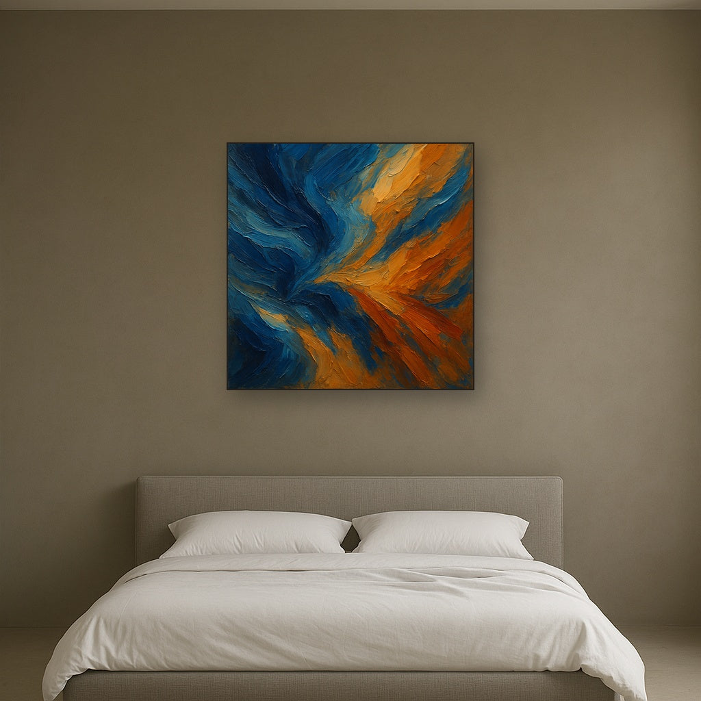 Prussian Surge & Burnt Ochre Modern Abstract Oil Painting - View 3