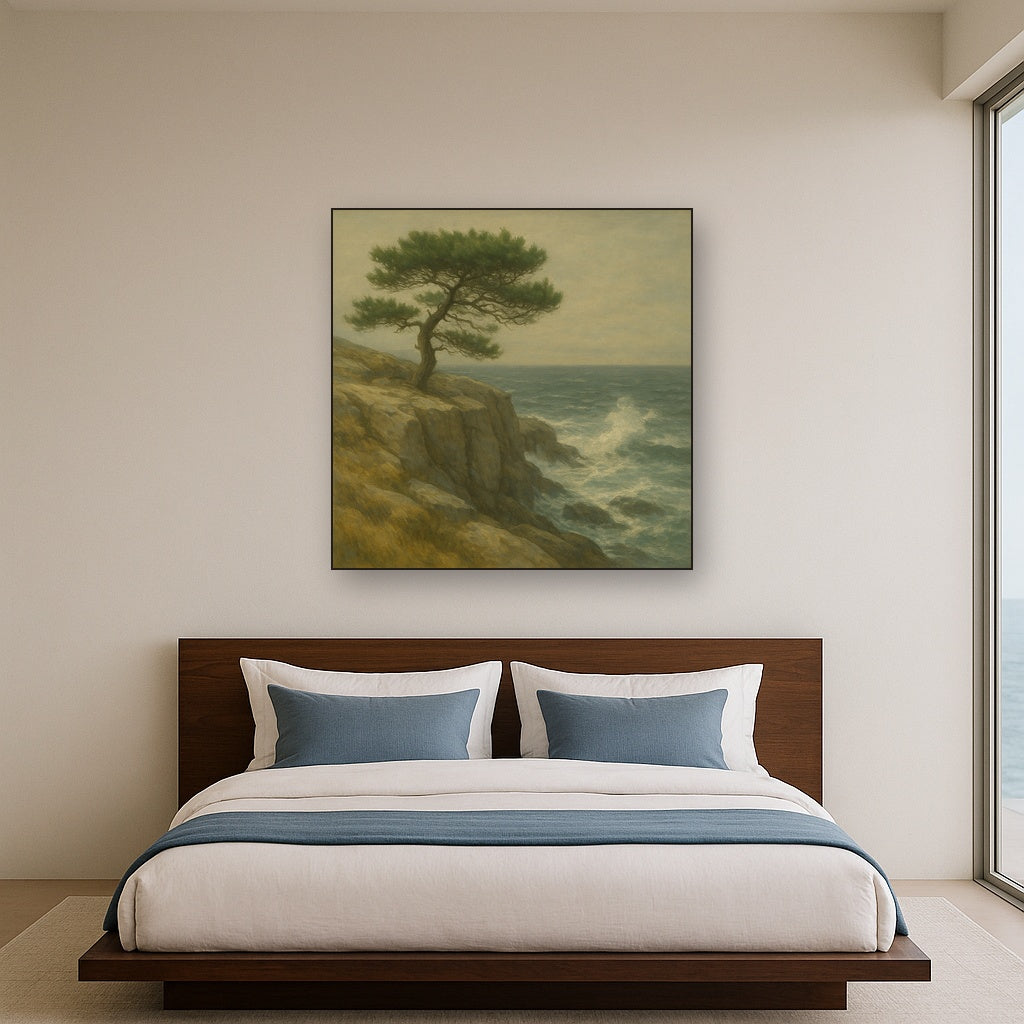 Wild Coastal Pine on Stormy Granite Cliff No. 13 Oil Painting - View 3