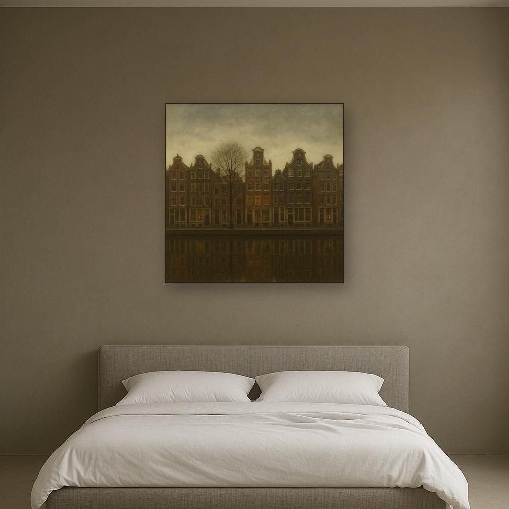 Amsterdam Canal Houses Under Overcast Sky No. 19 Oil Painting - View 3