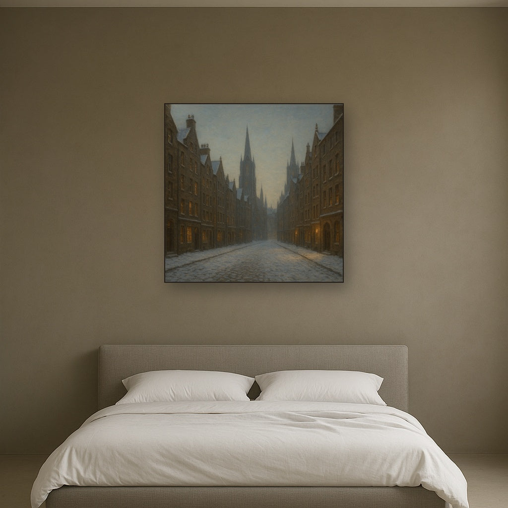 Edinburgh Old Town Royal Mile in Snow No. 9 Oil Painting - View 3