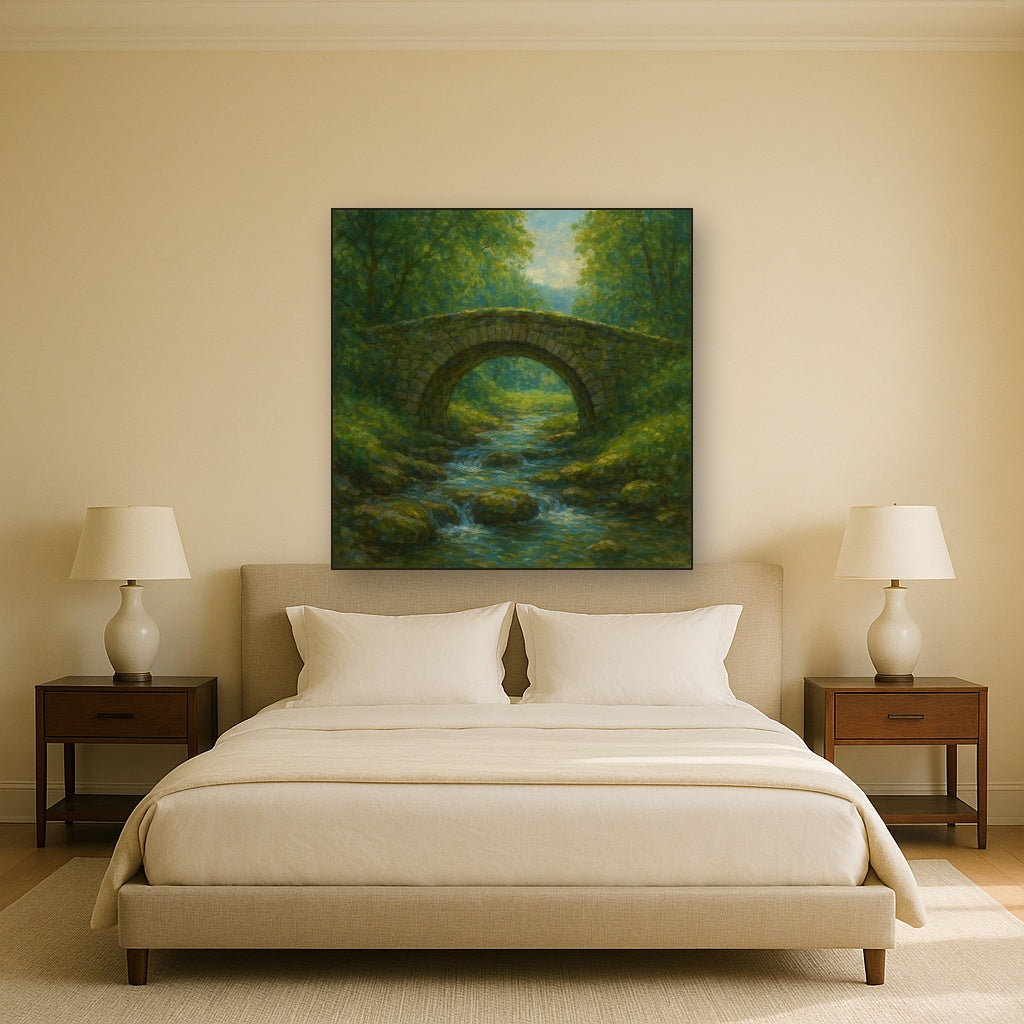 Old Stone Bridge over Bubbling Country Stream No. 6 Fine Art Oil Painting - View 3