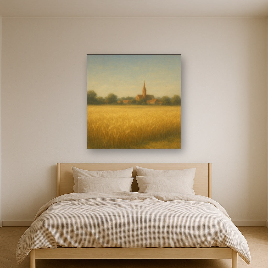 Sun-Drenched Wheatfield & Distant Village No. 5 Oil Painting - View 3