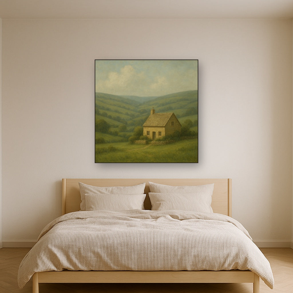 Rolling Cotswold Hills & Stone Cottage No. 9 Oil Painting - View 3
