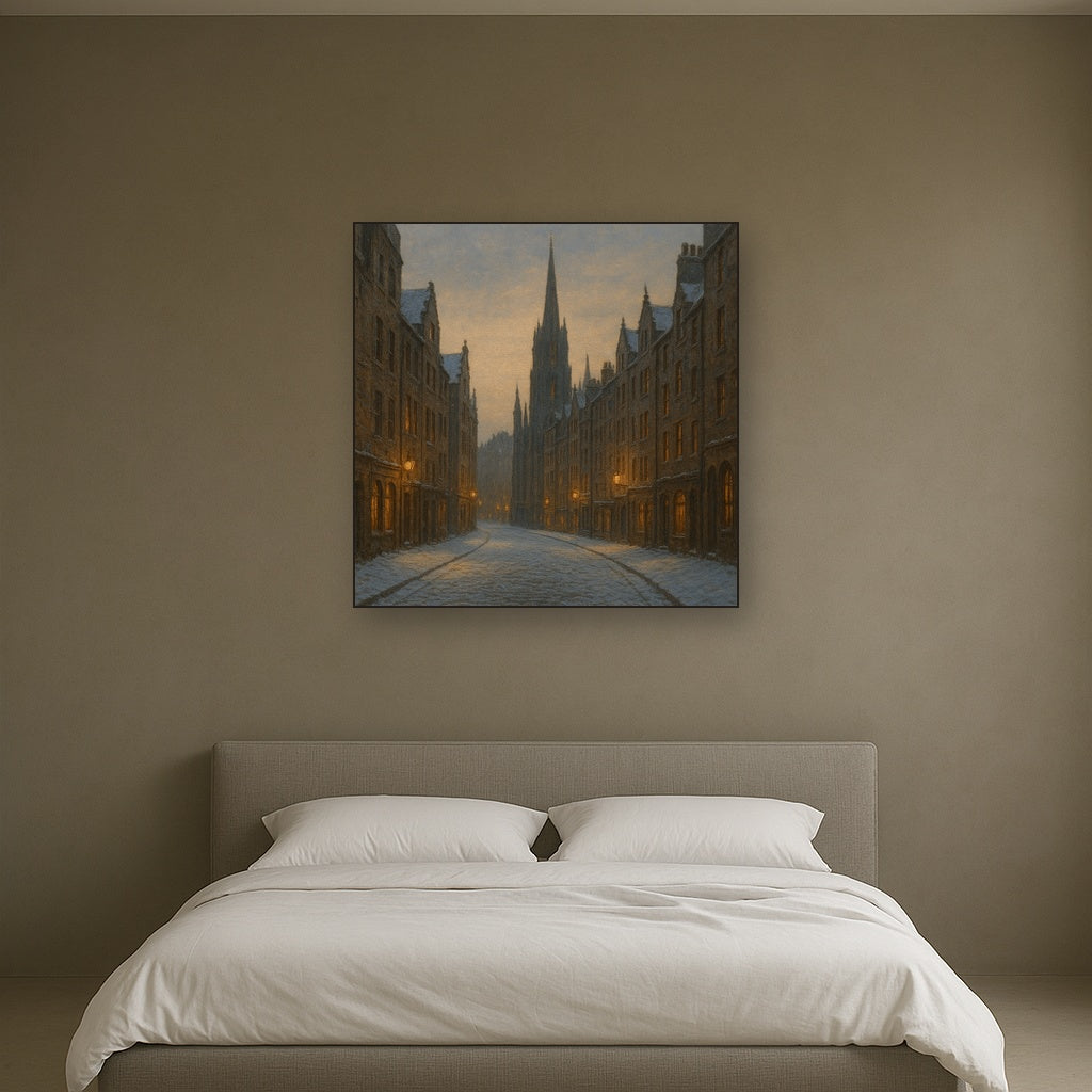 Edinburgh Old Town Royal Mile in Snow Oil Painting - View 3