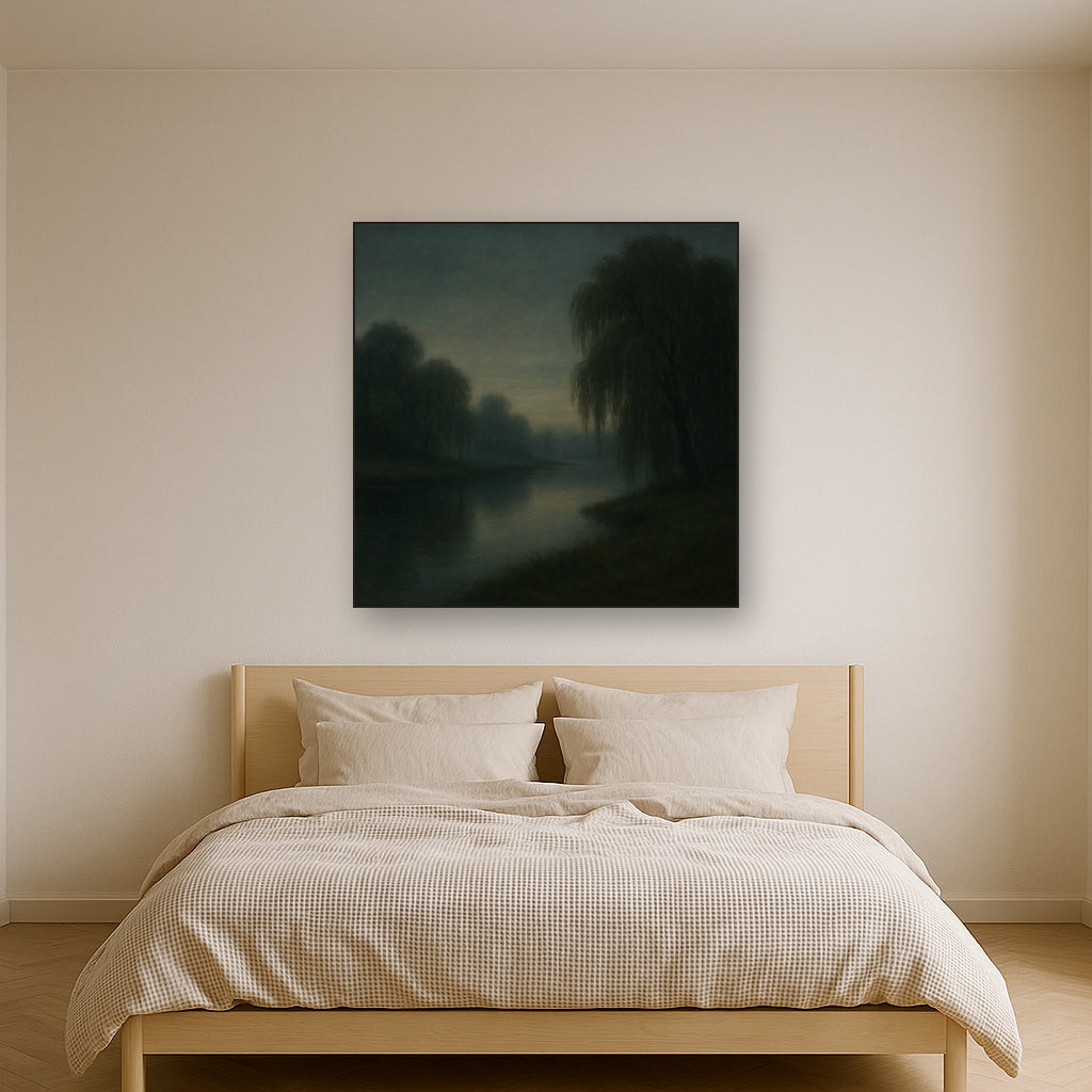 Tranquil Riverbank at Twilight Mist No. 7 Oil Painting - View 3