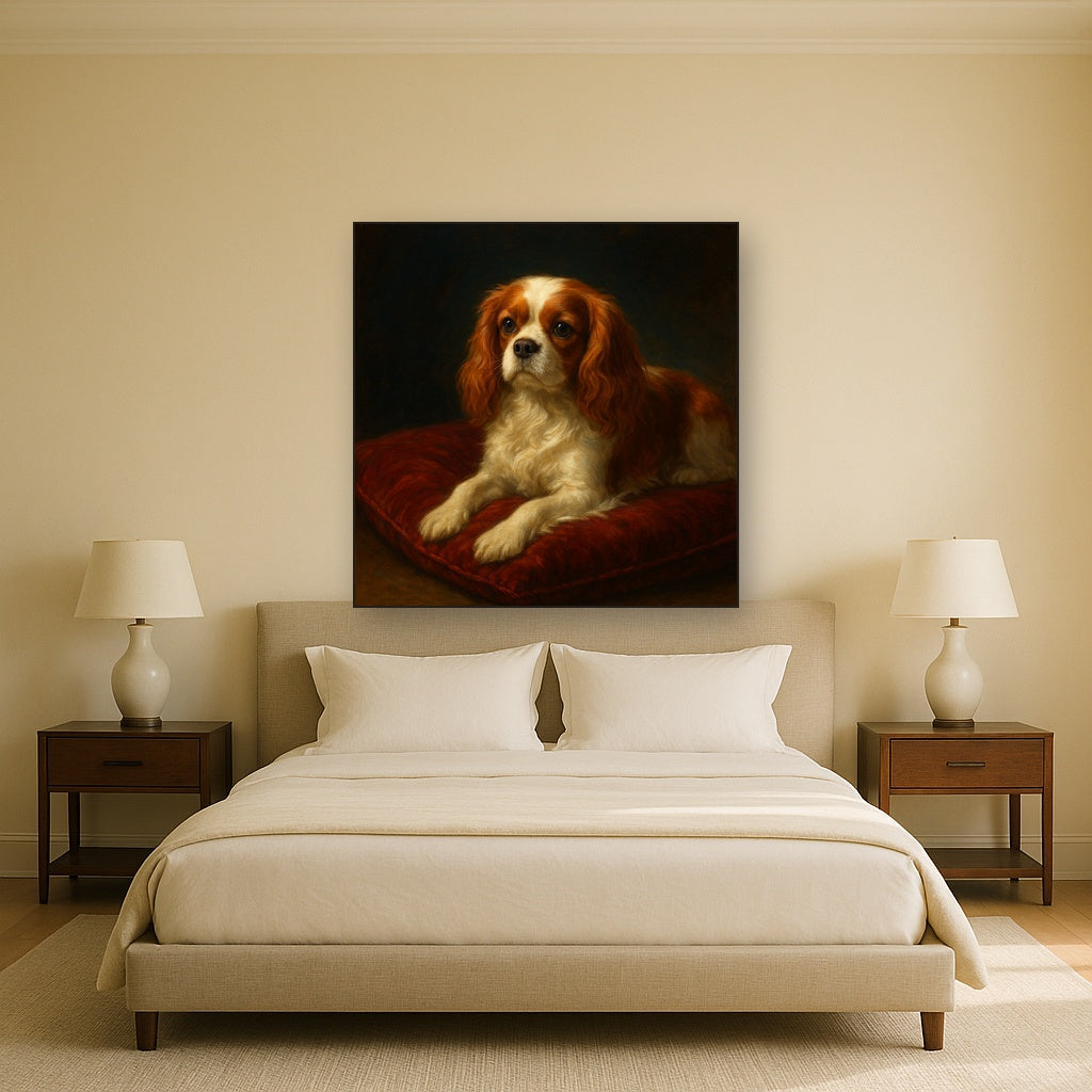 Cavalier King Charles Spaniel on Velvet Cushion No. 4 Fine Art Oil Painting - View 3