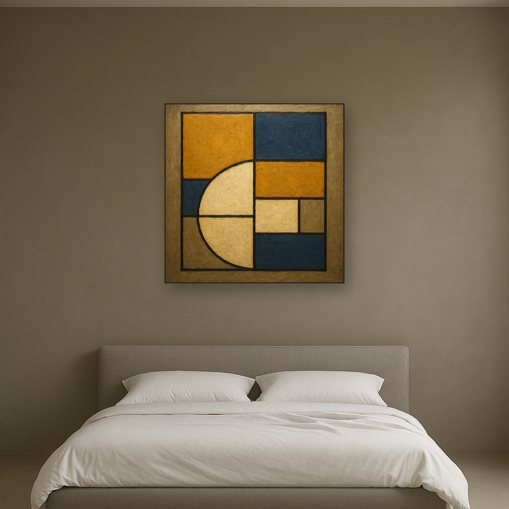 Bauhaus Geometric Balance No. 1 No. 7 Oil Painting - Styled in Master Bedroom