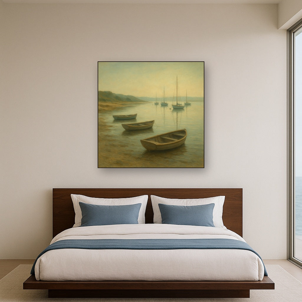 Quiet Fishing Harbor at Morning Low Tide No. 19 Oil Painting - View 3