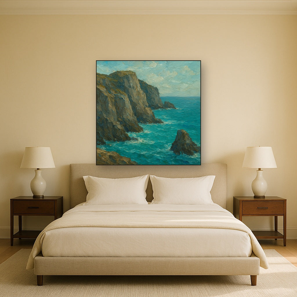 Wild Coastal Cliff Heavy Knife Oil Painting - View 3