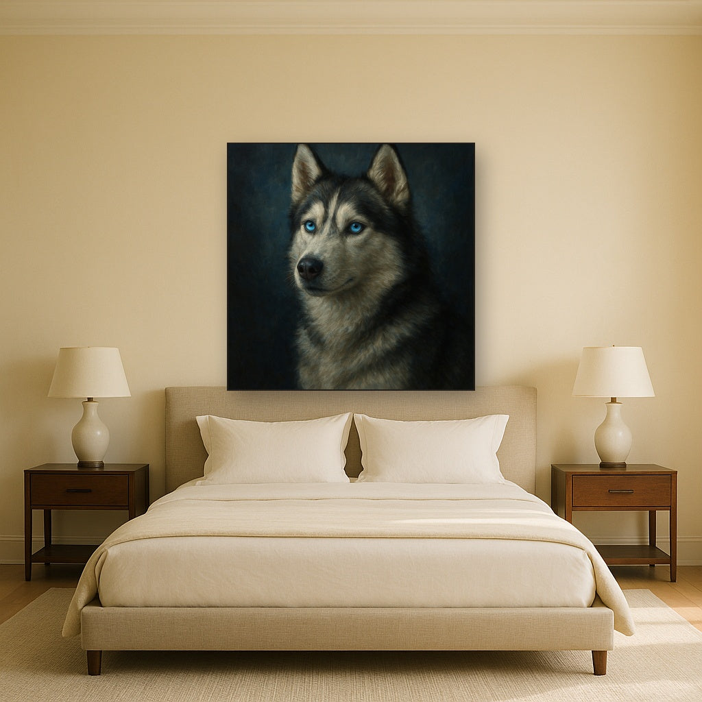 Siberian Husky with Luminous Ice Blue Eyes No. 9 Fine Art Oil Painting - View 3