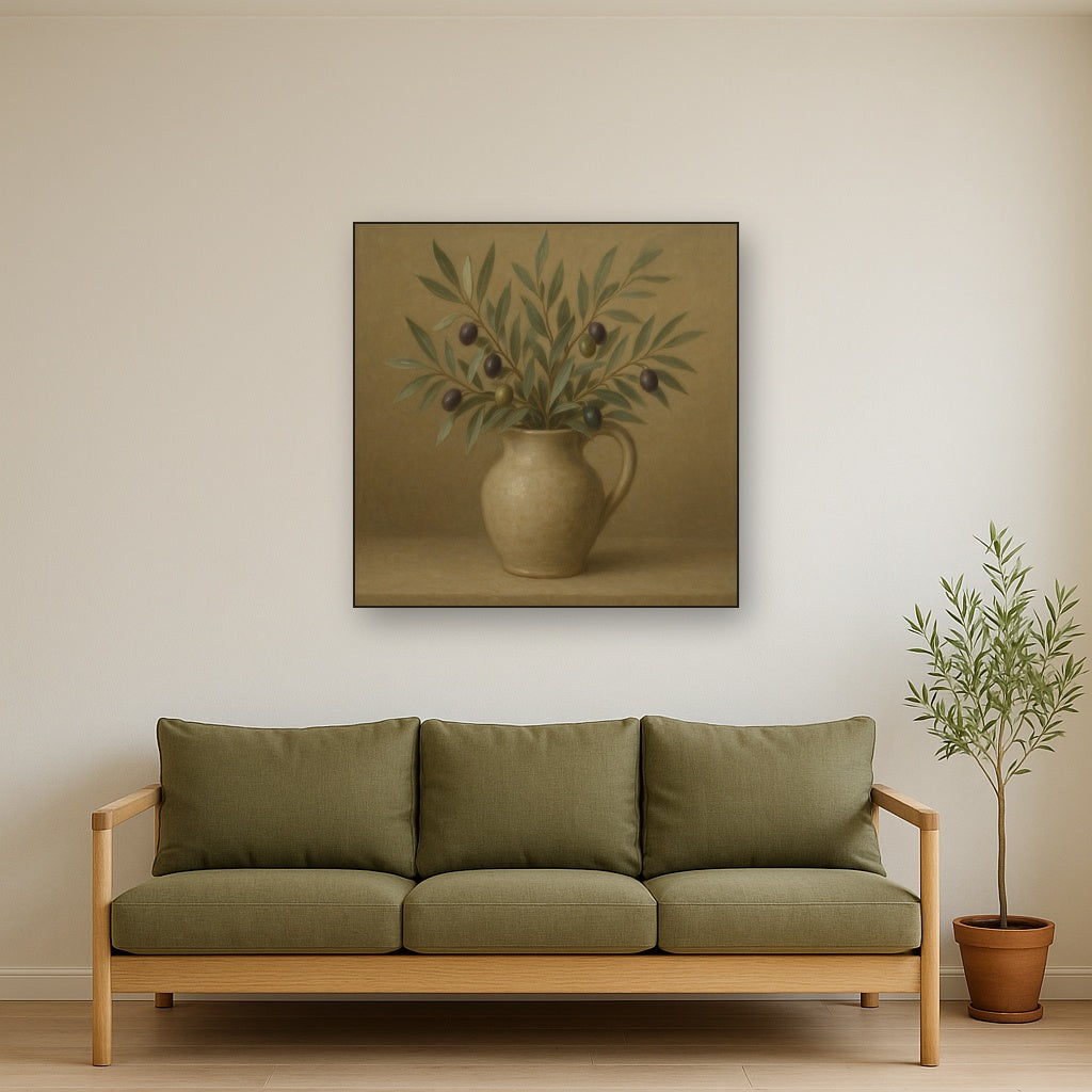 Wild Olive Sprigs in Stoneware Pitcher No. 6 Oil Painting - View 3