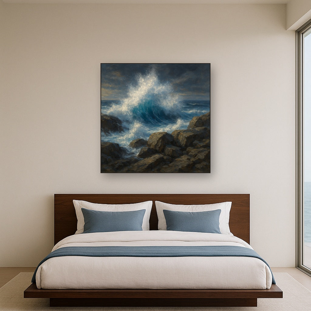 Dramatic Storm Waves on Crashing Granite Rocks No. 10 Fine Art Oil Painting - View 3