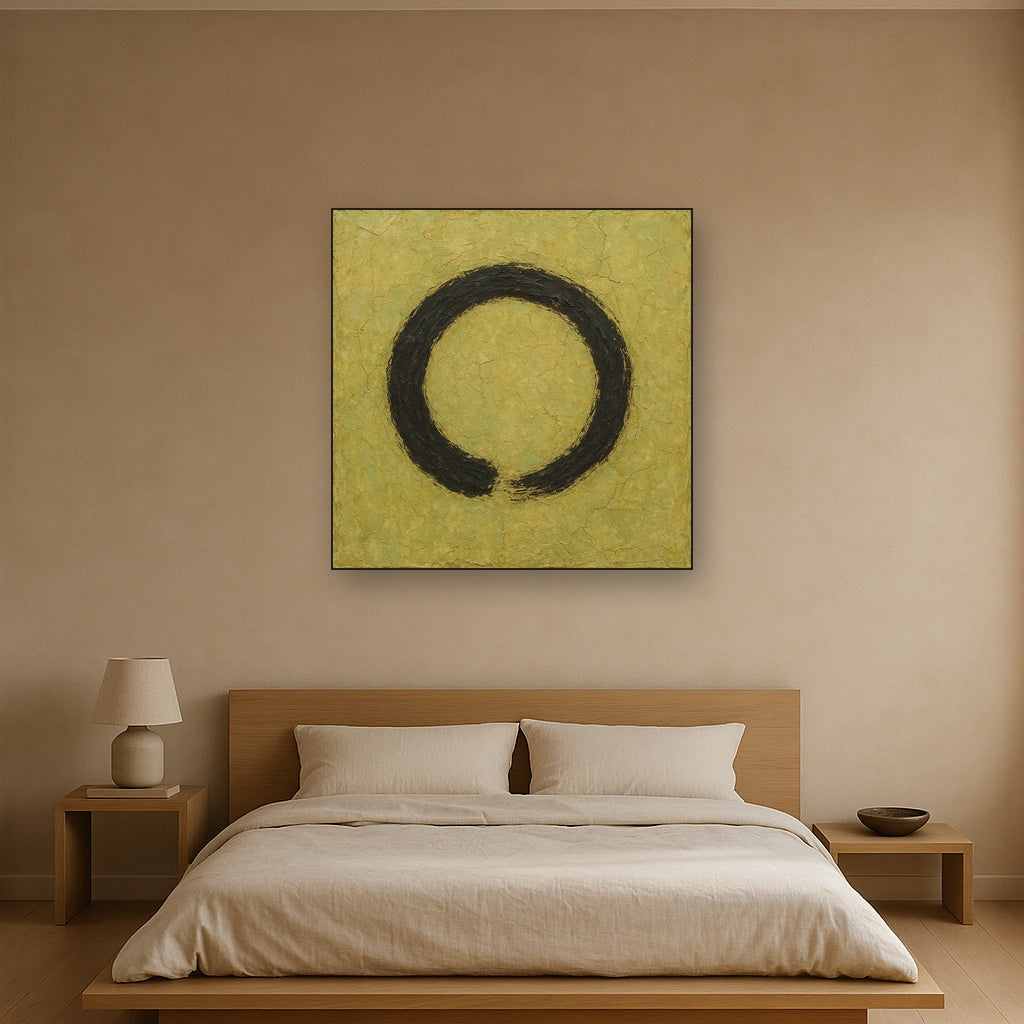 Raw Plaster & Charcoal Enso Circle Oil Painting - View 3