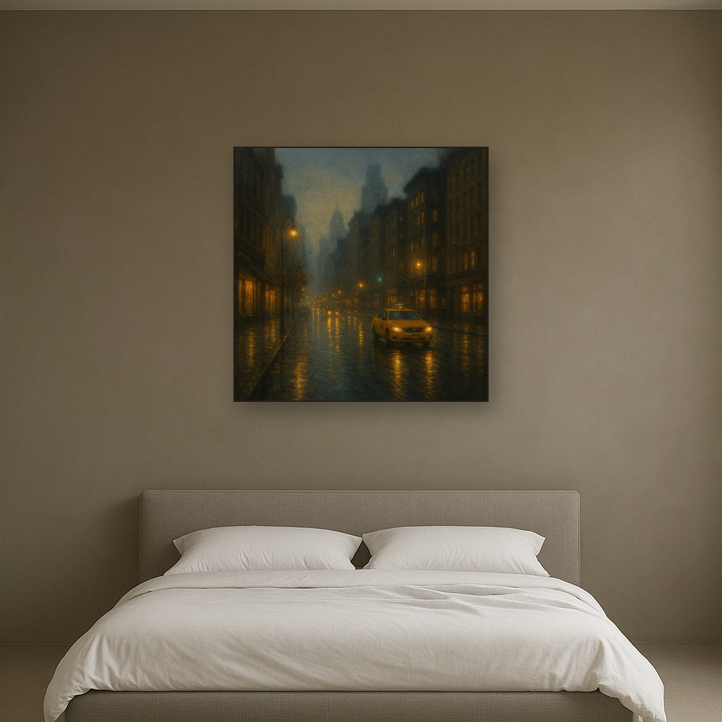 Rain-Drenched Manhattan Avenue Lights No. 13 Oil Painting - View 3