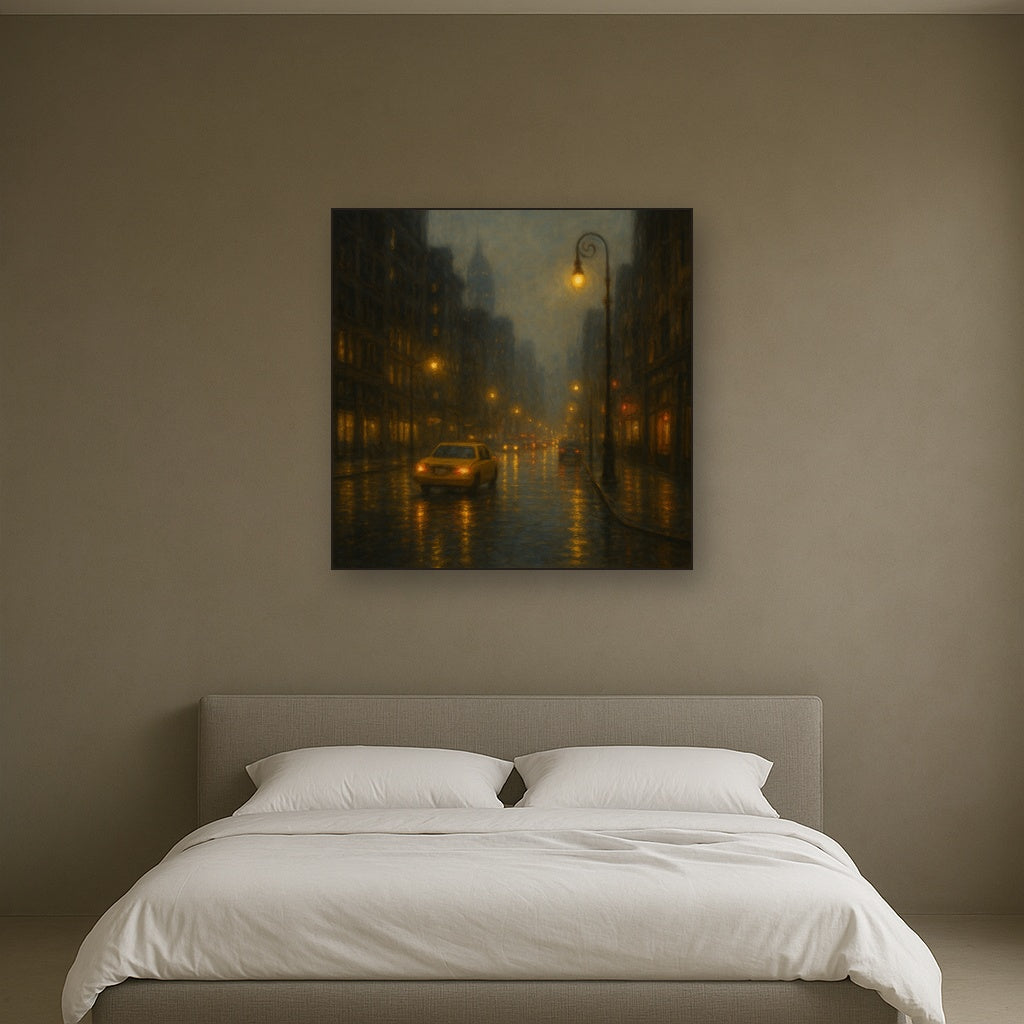 Rain-Drenched Manhattan Avenue Lights No. 11 Oil Painting - View 3