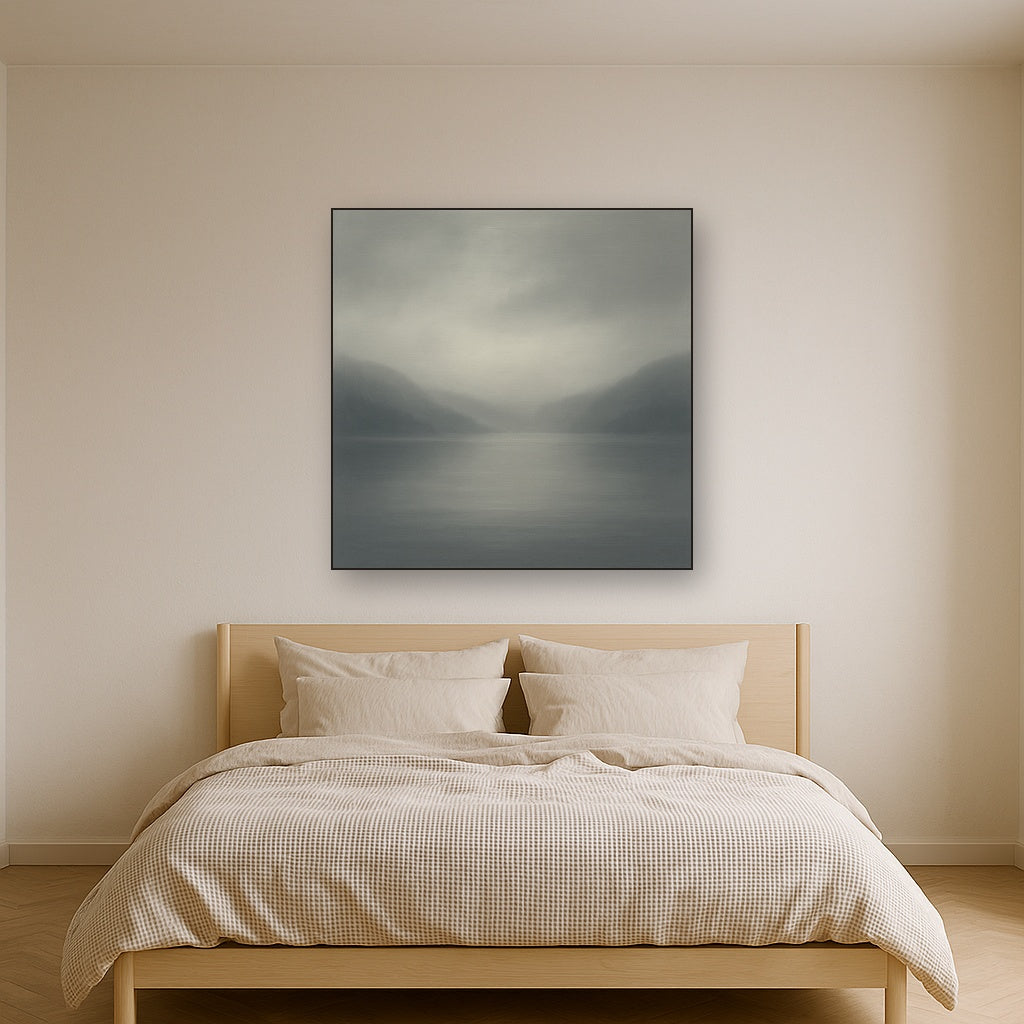 Misty Fjord Horizon in Monochromatic Slate No. 14 Oil Painting - View 3