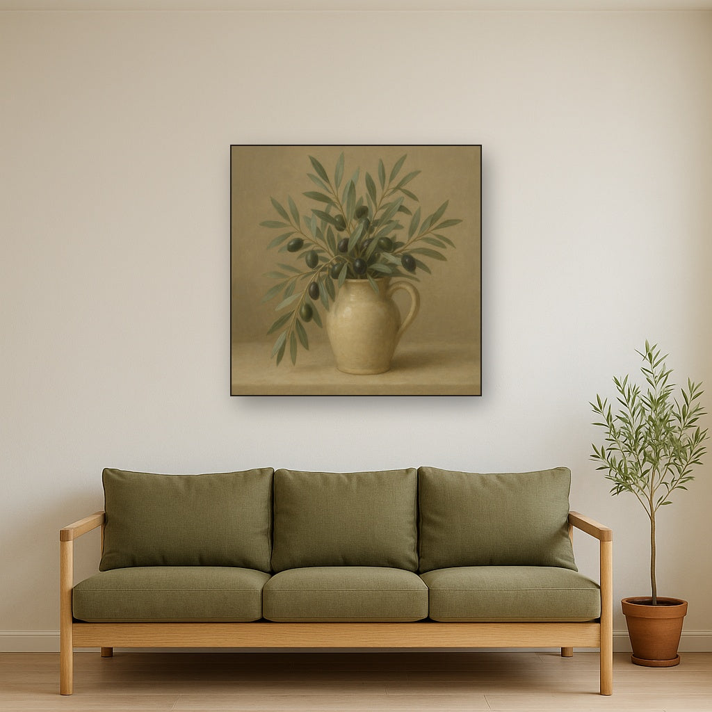 Wild Olive Sprigs in Stoneware Pitcher No. 9 Oil Painting - View 3