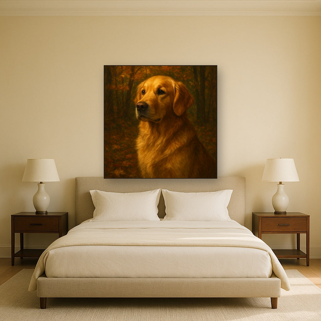 Noble Golden Retriever in Autumn Woods No. 13 Fine Art Oil Painting - View 3