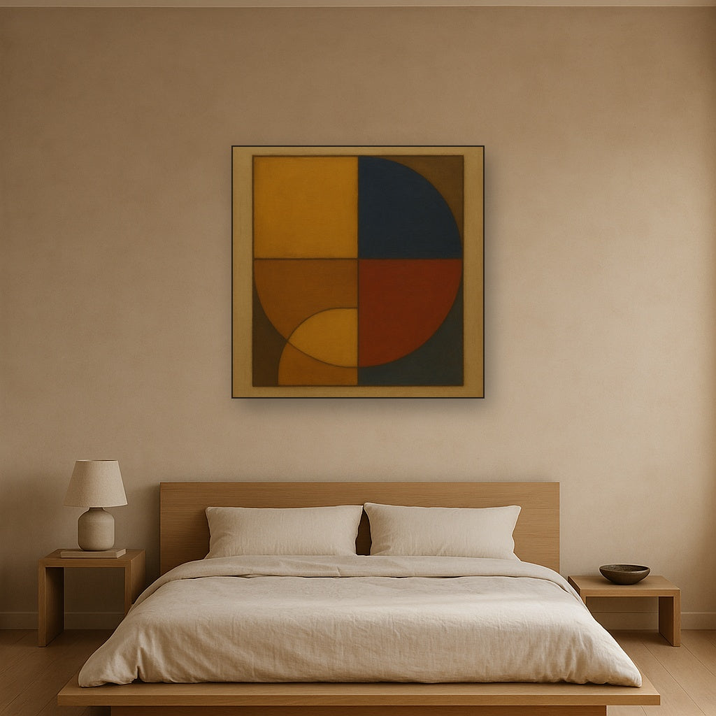 Bauhaus Quadrant Harmony in Primary Earth Tones Oil Painting - View 3
