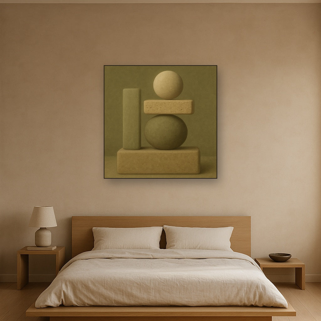 Muted Olive & Sandstone Geometric Balance No. 23 Oil Painting - View 3