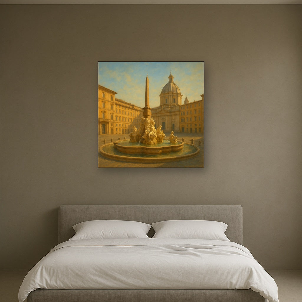 Rome Piazza Fountain in Morning Sunlight No. 17 Oil Painting - View 3