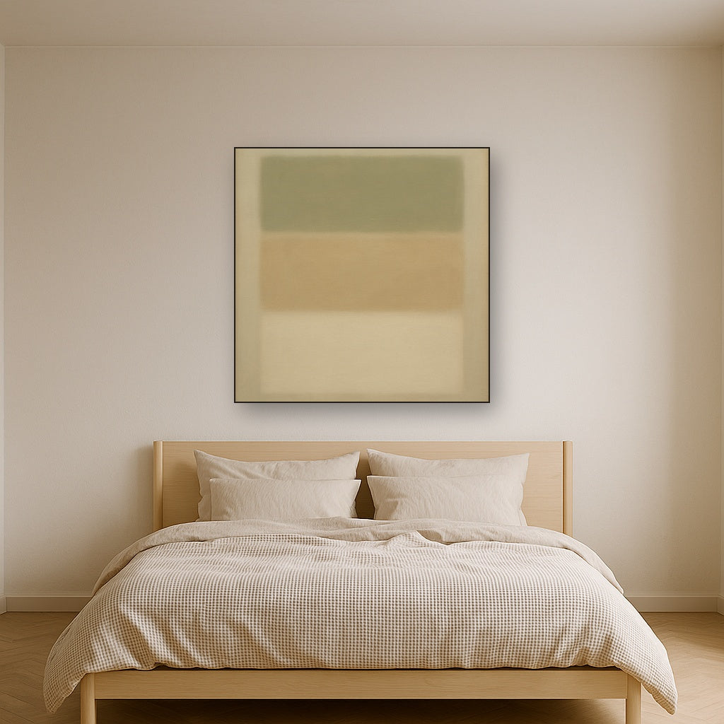 Sage Olive & Pale Sandstone Minimalist Harmony No. 8 Oil Painting - View 3