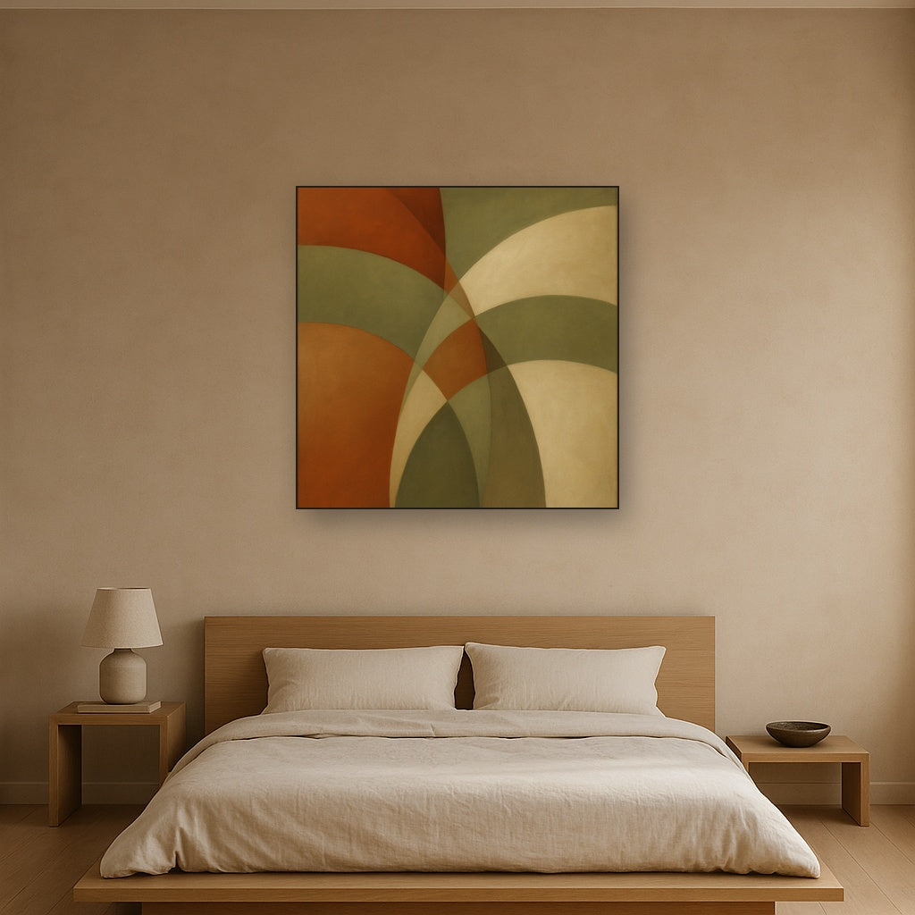Intersecting Curved Forms in Olive & Rust No. 9 Oil Painting - View 3