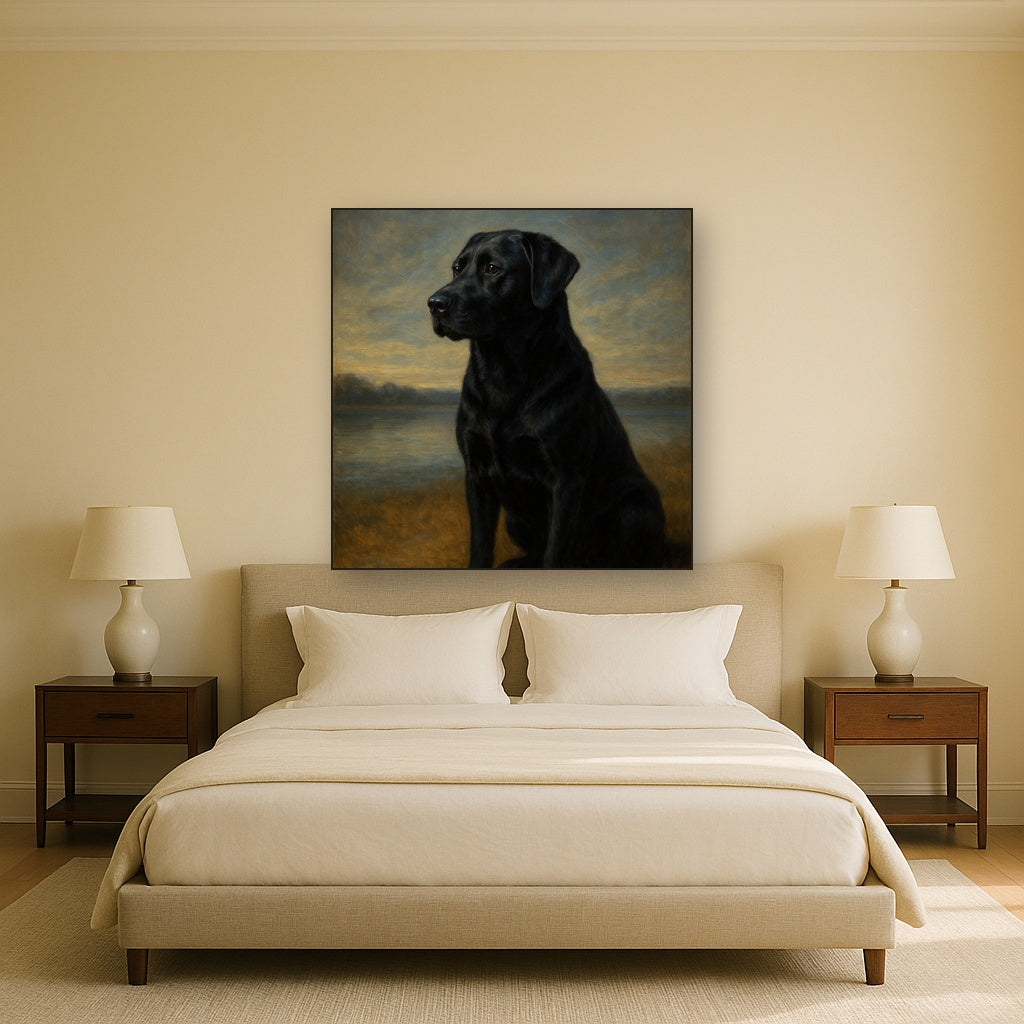 Black Labrador Retriever by Misty Lake Horizon No. 13 Fine Art Oil Painting - View 3