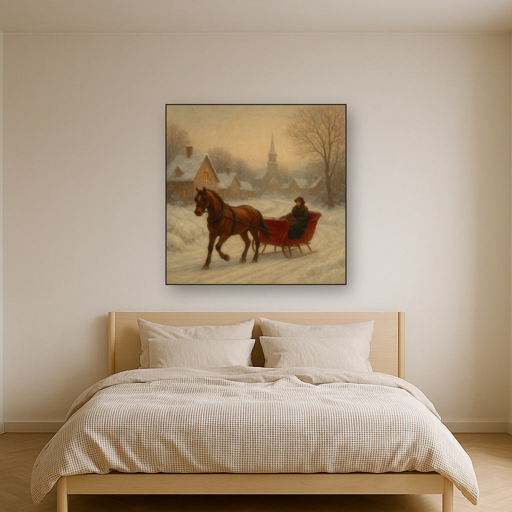 Horse-Drawn Sleigh on Village Snow Road No. 6 Oil Painting - View 3