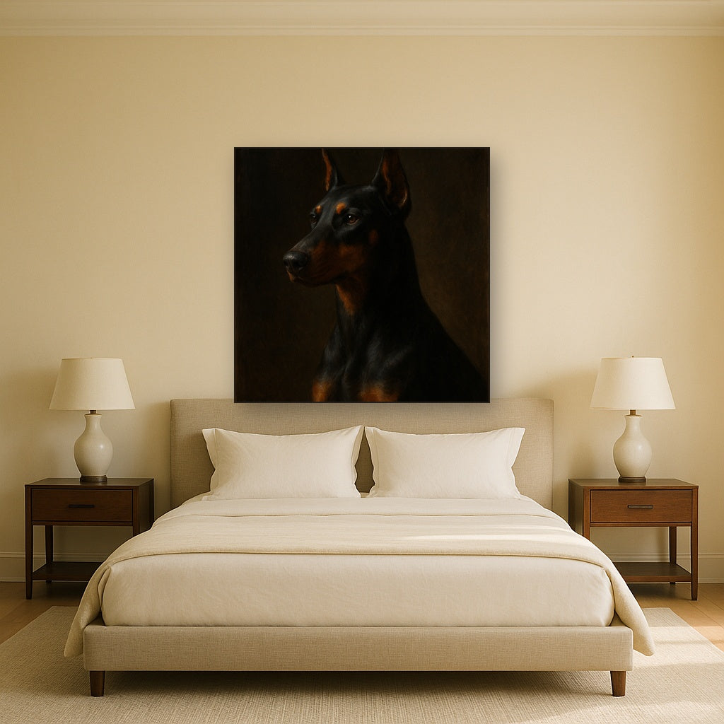 Alert Doberman Pinscher in Shadow & Light No. 12 Fine Art Oil Painting - View 3