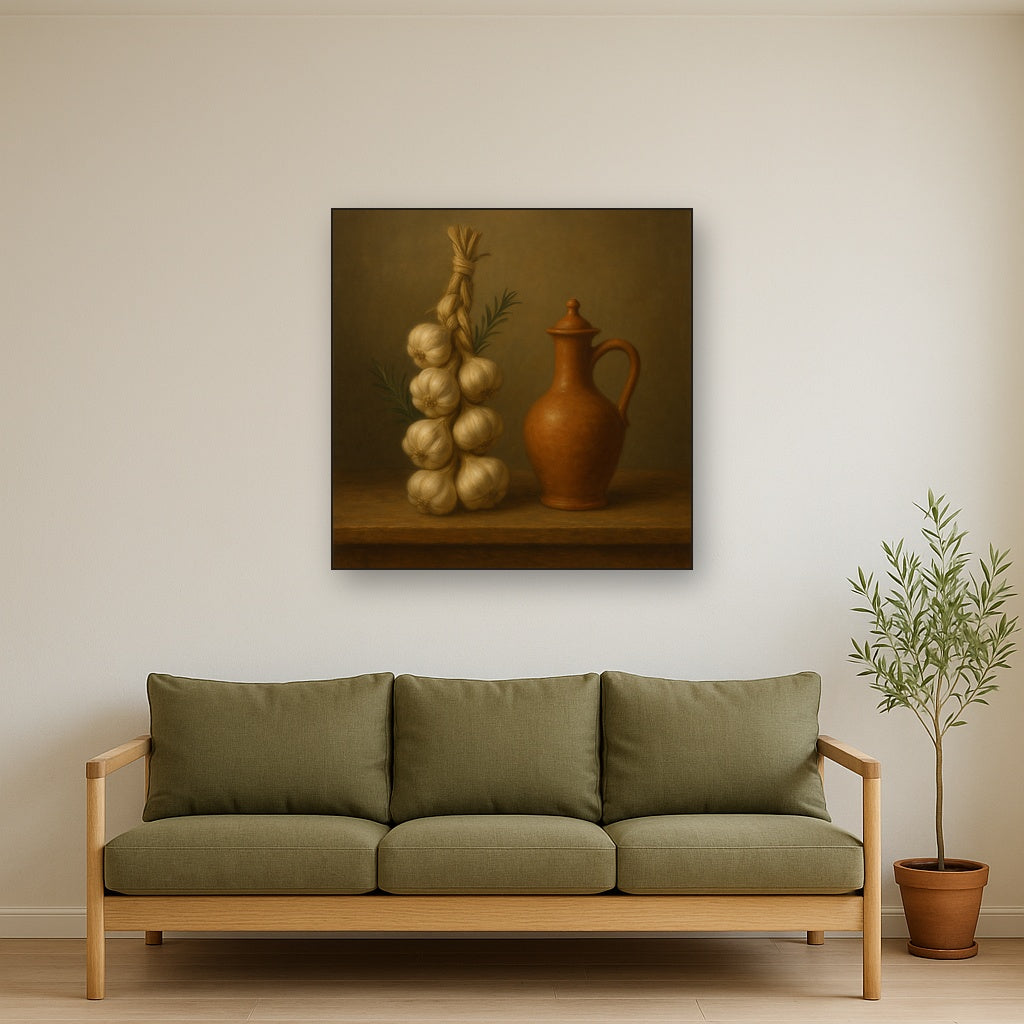 Tuscan Garlic Braid & Terracotta Cruet No. 7 Oil Painting - View 3