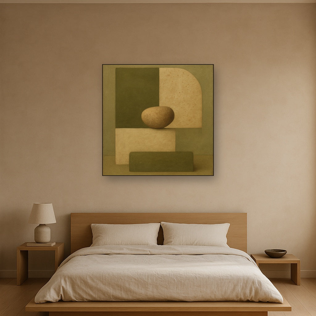 Muted Olive & Sandstone Geometric Balance No. 19 Oil Painting - View 3