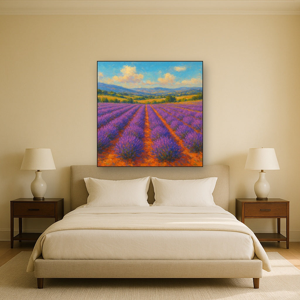 Sun-Drenched Lavender Field in Provence Vista Fine Art Oil Painting - View 3