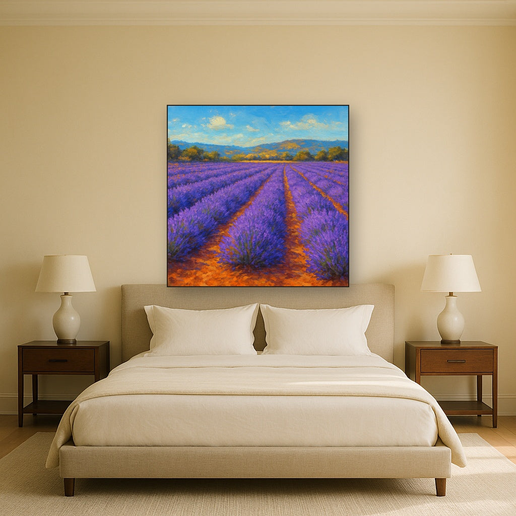 Sun-Drenched Lavender Field in Provence Vista No. 2 Fine Art Oil Painting - View 3