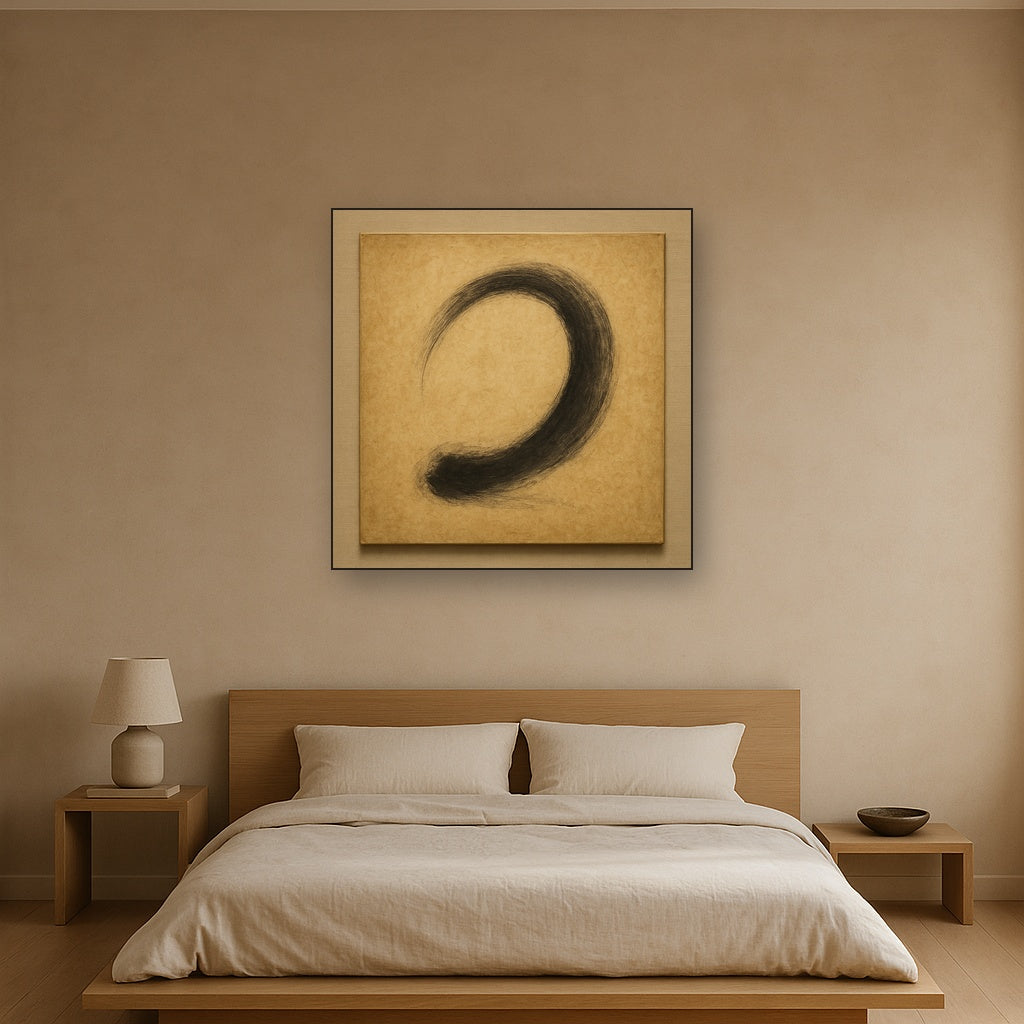 Aged Rice Paper & Charcoal Calligraphic Balance No. 28 Oil Painting - View 3