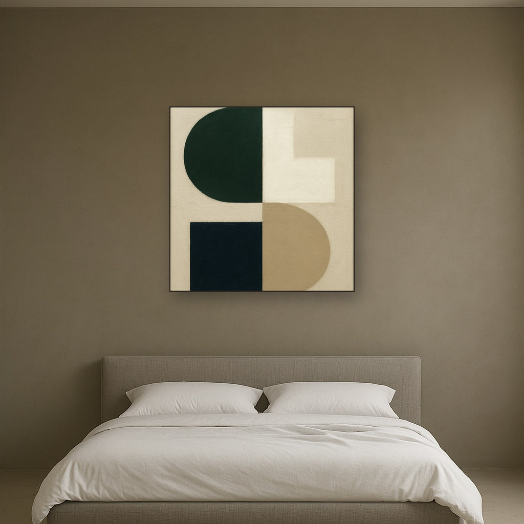 Forest Emerald & Chalk Interlock No. 6 - Modern Fine Art Oil Painting - View 3