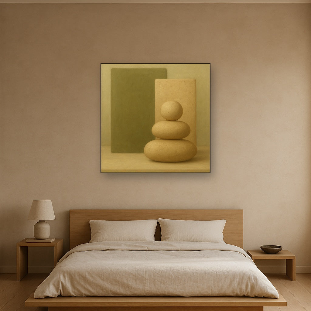 Muted Olive & Sandstone Geometric Balance No. 30 Oil Painting - View 3
