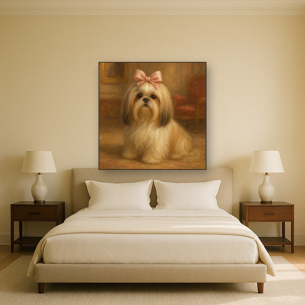 Sweet Shih Tzu with Silk Bow in Parlor Fine Art Oil Painting - View 3