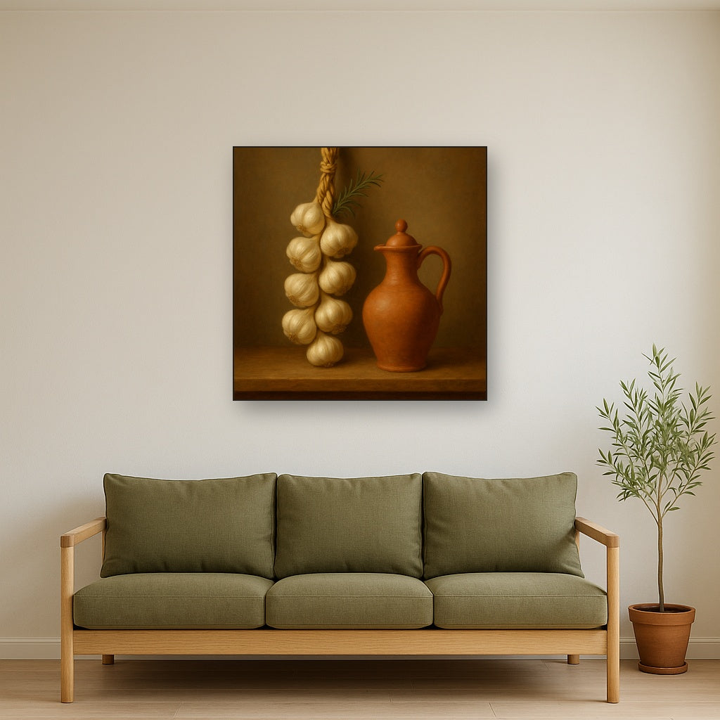Tuscan Garlic Braid & Terracotta Cruet No. 8 Oil Painting - View 3