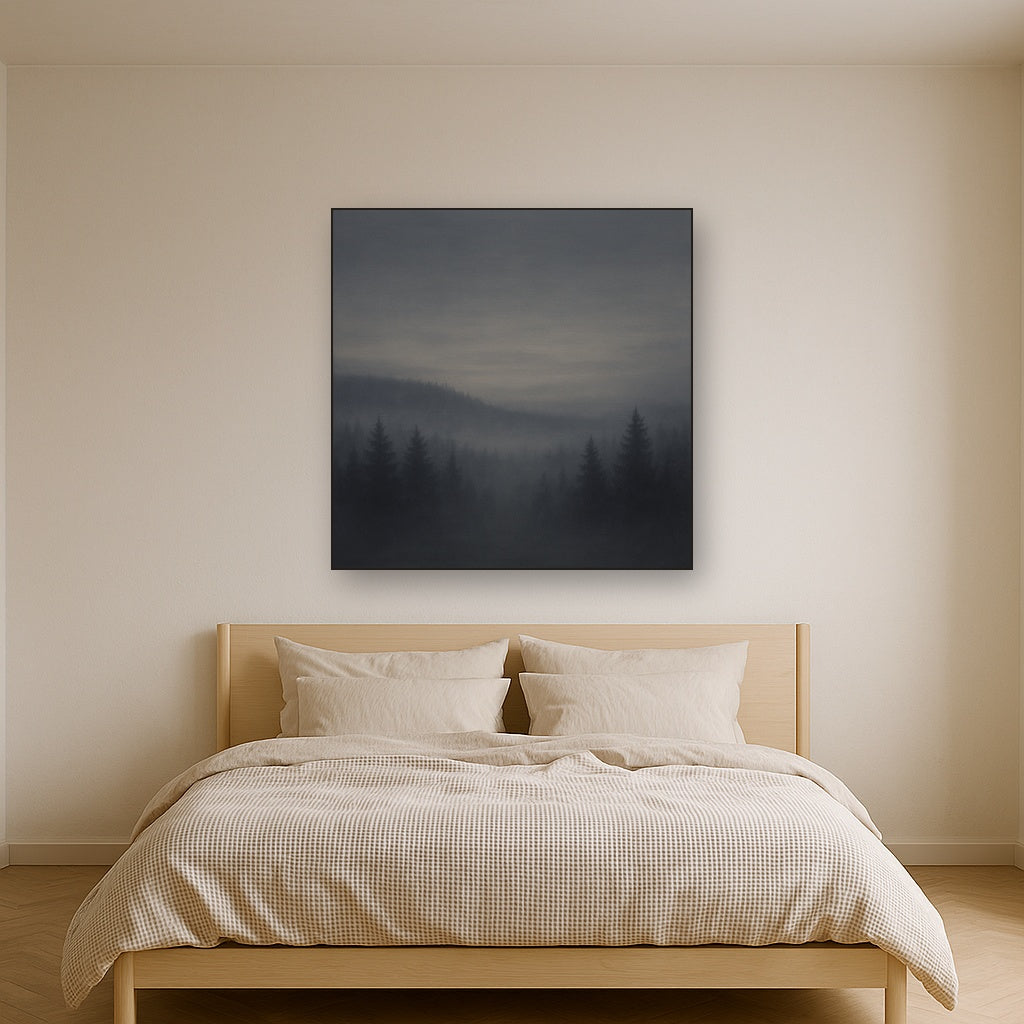 Dusk over Silent Pine Ridgeline in Charcoal Fog No. 21 Oil Painting - View 3