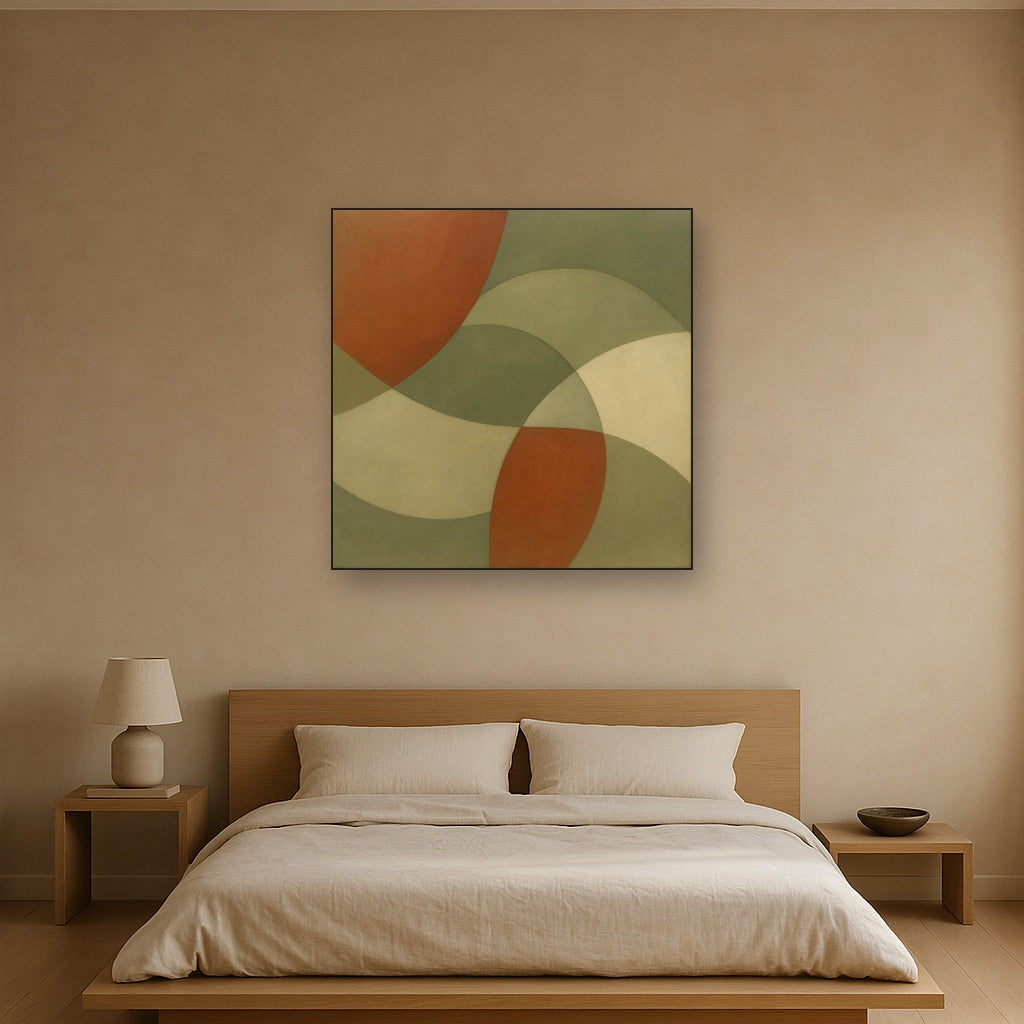 Intersecting Curved Forms in Olive & Rust Oil Painting - View 3