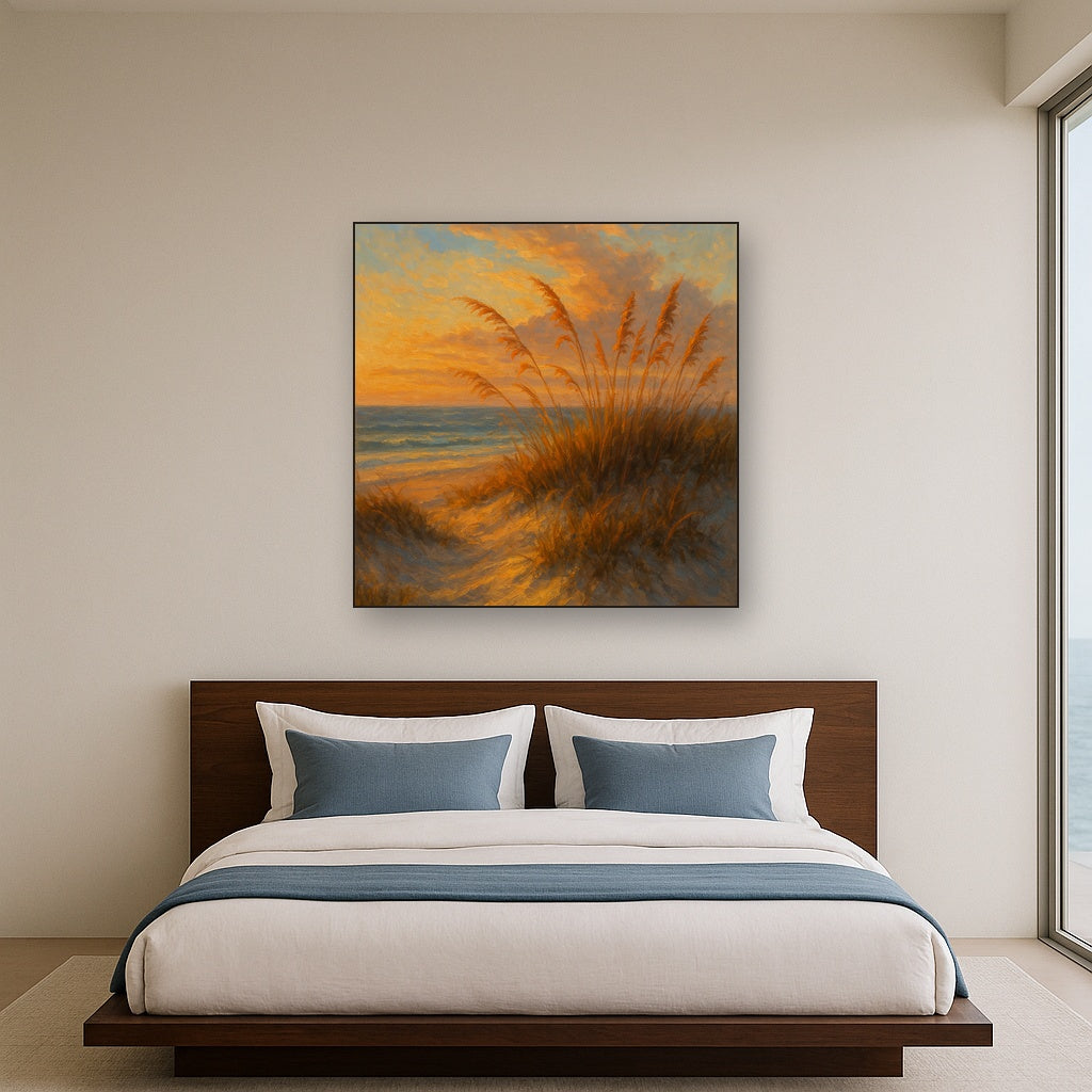 Golden Hour Coastal Dune Grasses Oil Painting - View 3