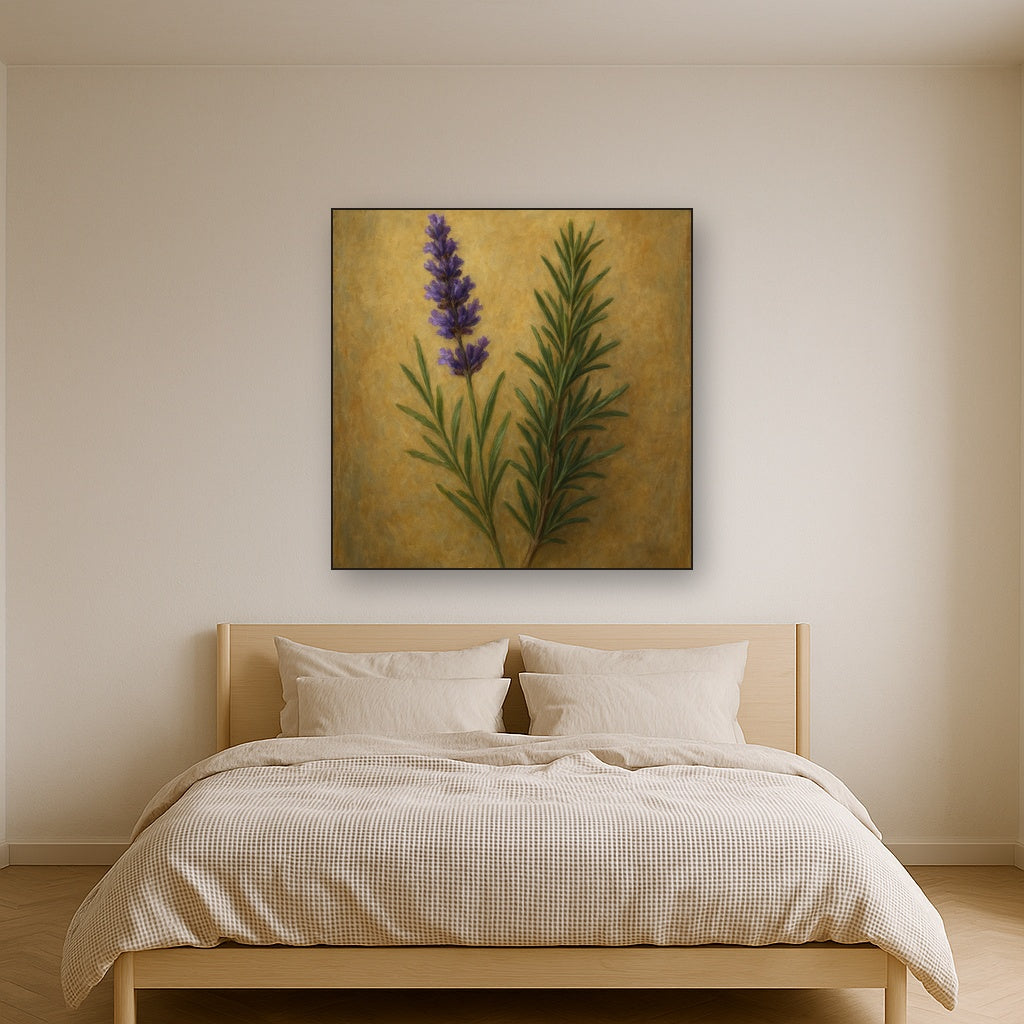 Vintage French Herbarium Lavender & Rosemary Fine Art Oil Painting - View 3