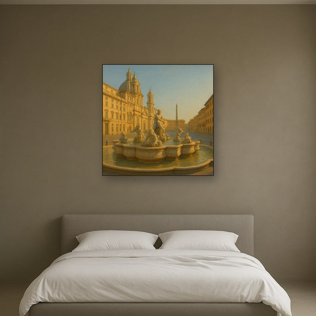 Rome Piazza Fountain in Morning Sunlight No. 8 Oil Painting - View 3