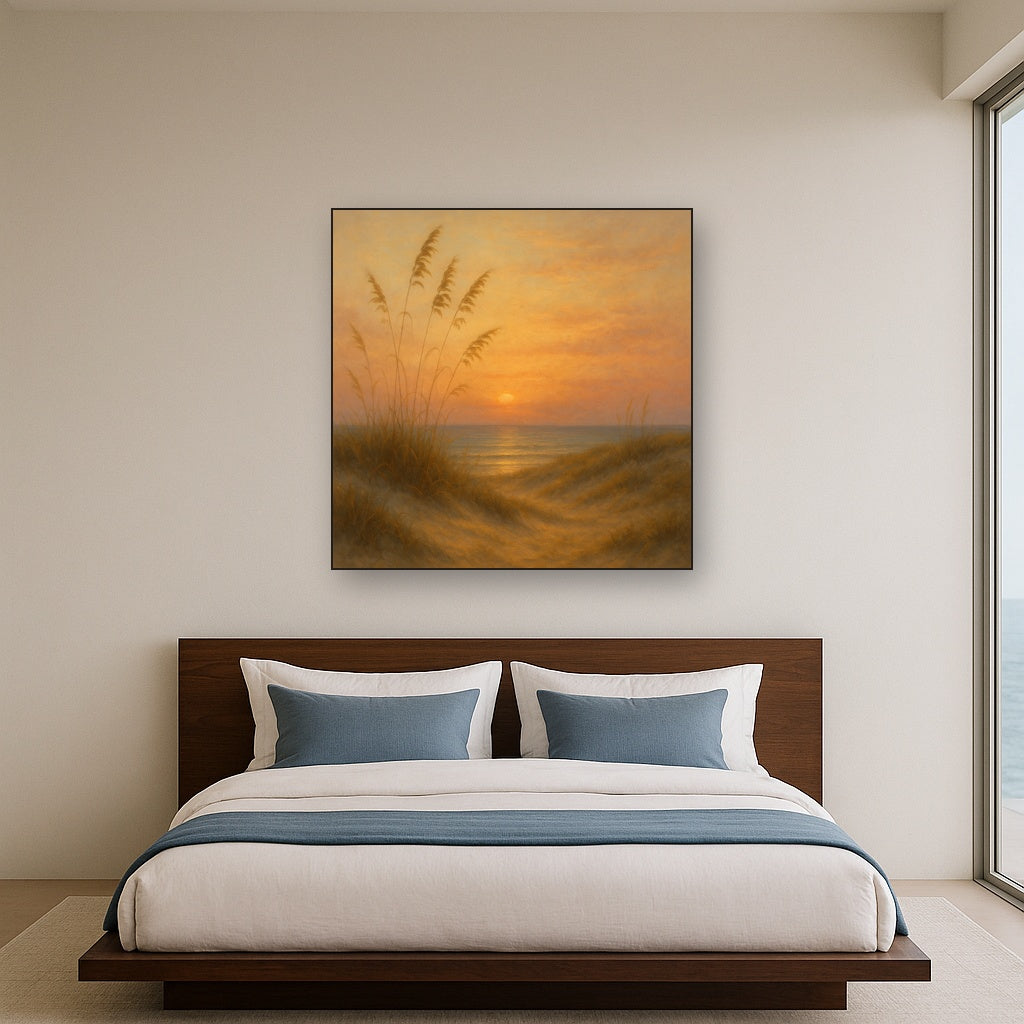 Sea Oats on Rolling Coastal Dunes at Sunset Oil Painting - View 3