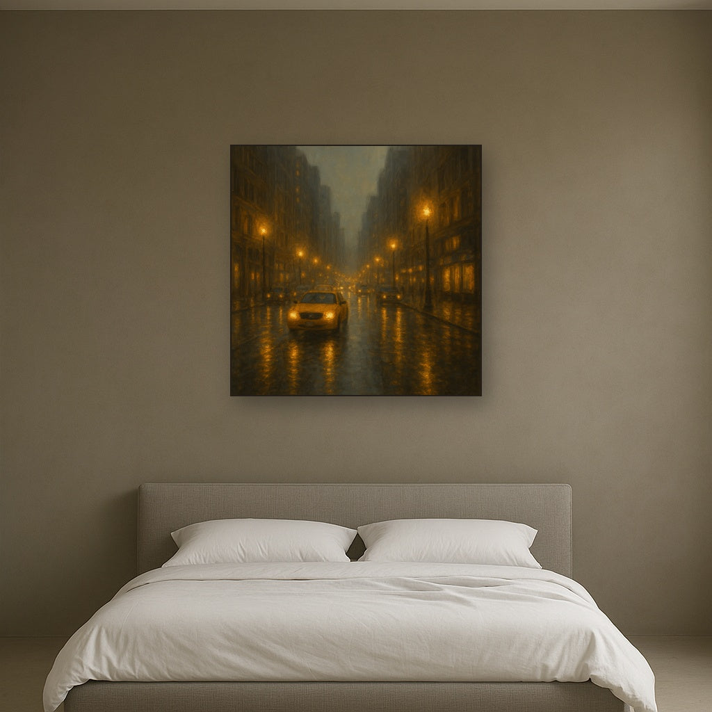 Rain-Drenched Manhattan Avenue Lights No. 8 Oil Painting - View 3