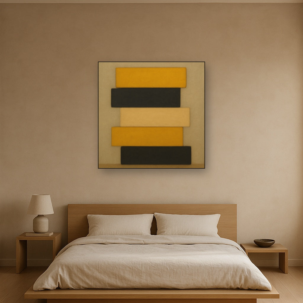 Stacked Horizon Blocks in Mustard & Charcoal No. 10 Oil Painting - View 3